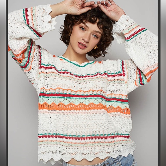 298 🧡 POL. Colorful Striped Knit Summer Sweater - Picture 2 of 6